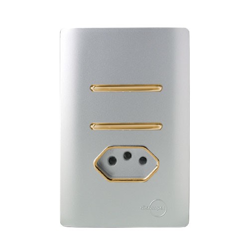 CJ INTERRUPTOR DUPLO SIMPLES + TOMADA 10A 4X2 - NOVARA PRATA GOLD