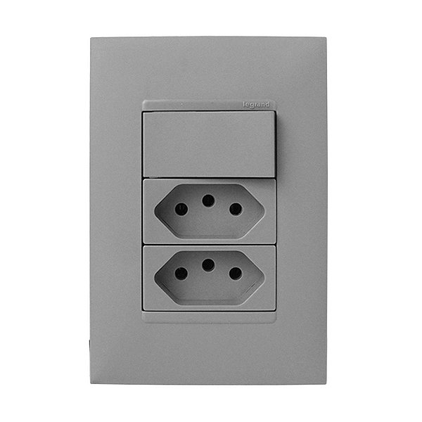 CJ PARALELO + TOMADA DUPLA 20A - PIAL PLUS + CINZA