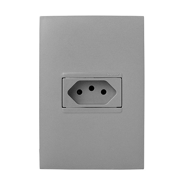 CJ TOMADA 10A HORIZONTAL 4X2 - PIAL PLUS + CINZA