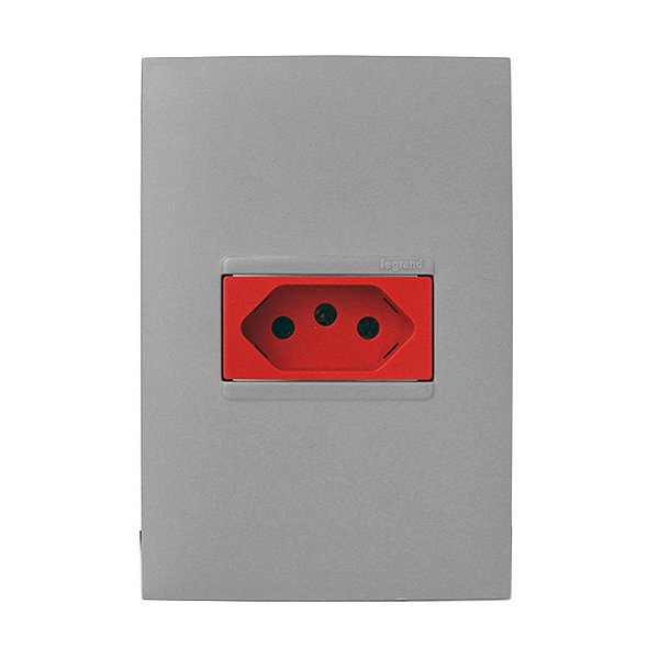 CJ TOMADA 20A VERMELHO HORIZONTAL 4X2 - PIAL PLUS + CINZA