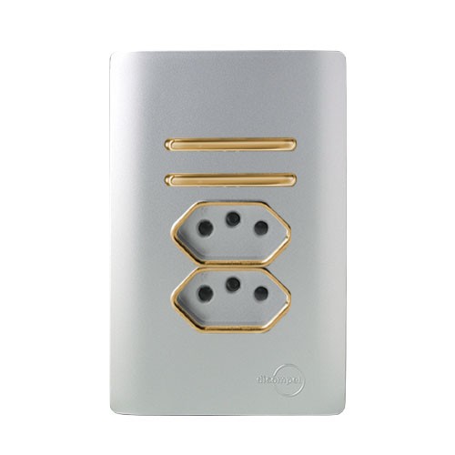 CJ INTERRUPTOR DUPLO (1 SIMPLES + 1 PARALELO)+ TOMADA DUPLA 10A 4X2-  NOVARA PRATA GOLD