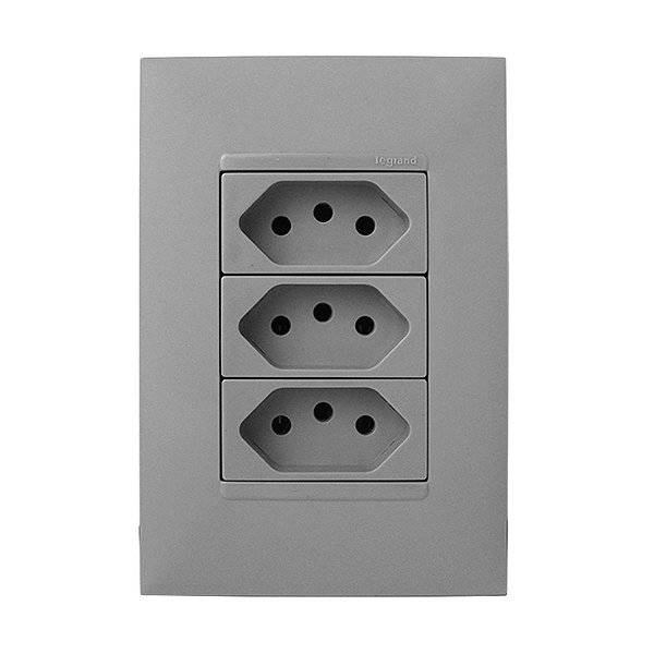 CJ TOMADA TRIPLA 10A 4X2 - PIAL PLUS + CINZA