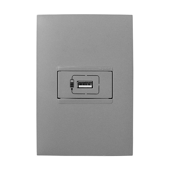 CJ ENTRADA USB 1,5 HORIZONTAL 4X2 - PIAL PLUS + CINZA