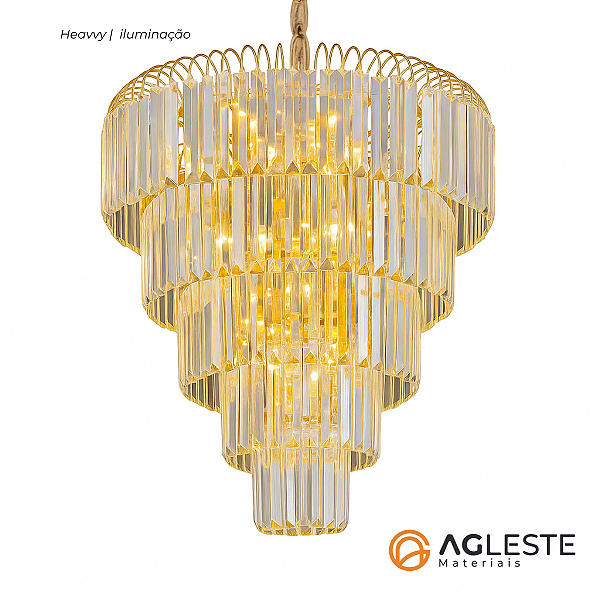 LUSTRE VERSAILLES CRISTAL + CHAMPANHE E DOURADO H/12 HEVVY