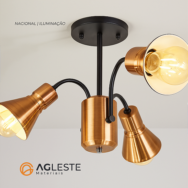LUSTRE IRLANDA ALUMINIO COBRE - PRETO - NACIONAL ILUMINAÇÃO