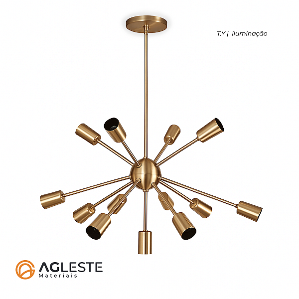 Lustre Sputnik 13 Lâmpadas E27 Cobre – Alumínio Fosco | T.Y Iluminação