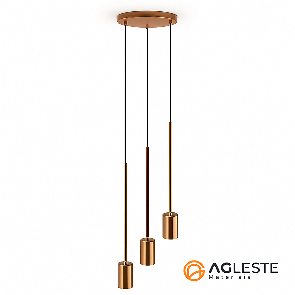PENDENTE SUSPENSÃO HASTE LONGA 03 LÂM. E27 PRETO/COBRE - T.Y