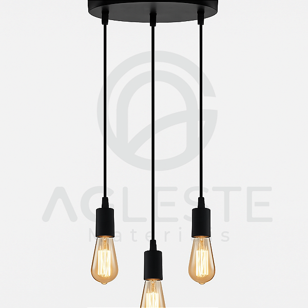 PENDENTE KIT SUSPENSÃO HASTE LONGA 03 LÂM.E27 PRETO - T.Y