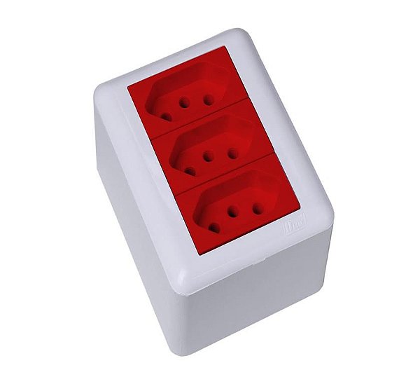 CJ TOMADA TRIPLA 20A VERMELHO SOBREPOR - BLUX OVERLAP BRANCO