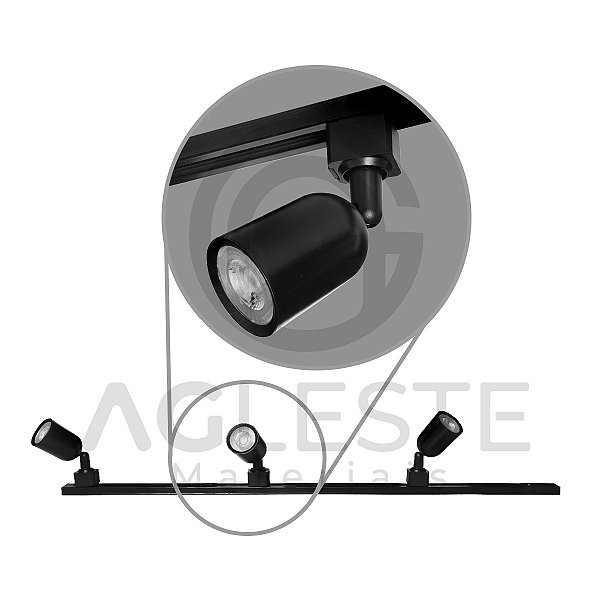 KIT TRILHO COM 3 SPOT 5W 3000K BIVOLT PRETO - LUMINATTI