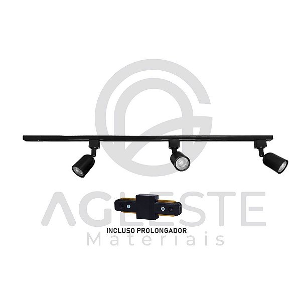 KIT TRILHO COM 3 SPOT 5W 6000K BIVOLT PRETO - LUMINATTI