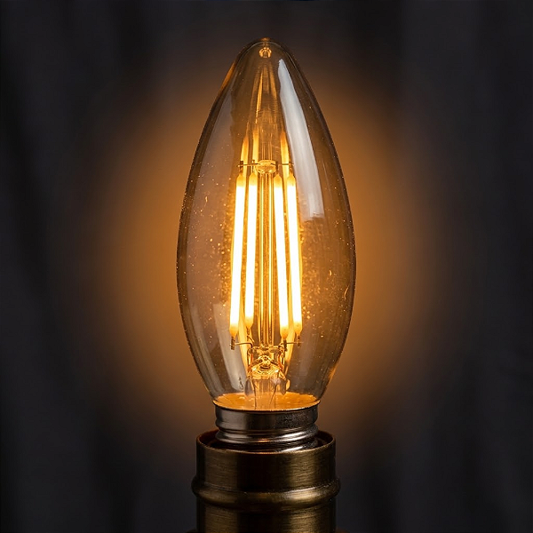 Lampada Vela Filamento E27 G35 Ambar 4w- Aaatop Âmbar