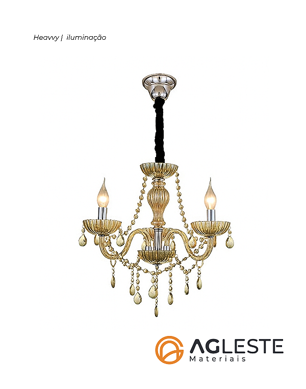 LUSTRE VALENTINA CHAMPANHE PARA 3 LAMPADAS - HEVVY