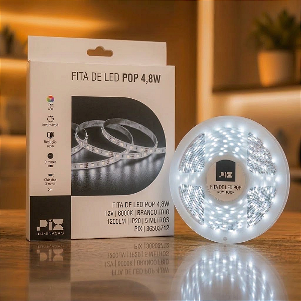 FITA DE LED POP 4,8W 12V 6000K 1200LM IP20 5M - PIX - 36503712