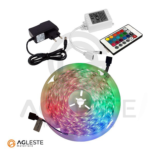 KIT FITA DE LED RGB + FONTE 12V + MINI CONTROLE E RECECPTOR - AAATOP