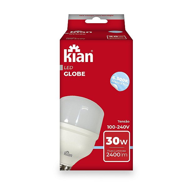 LAMPADA LED GLOBE 30W 6500K BRANCO FRIO BIVOLT E27 - KIAN