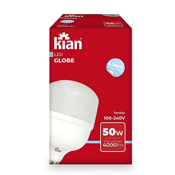 LAMPADA LED GLOBE 50W 6500K BRANCO FRIO BIVOLT E27 - KIAN