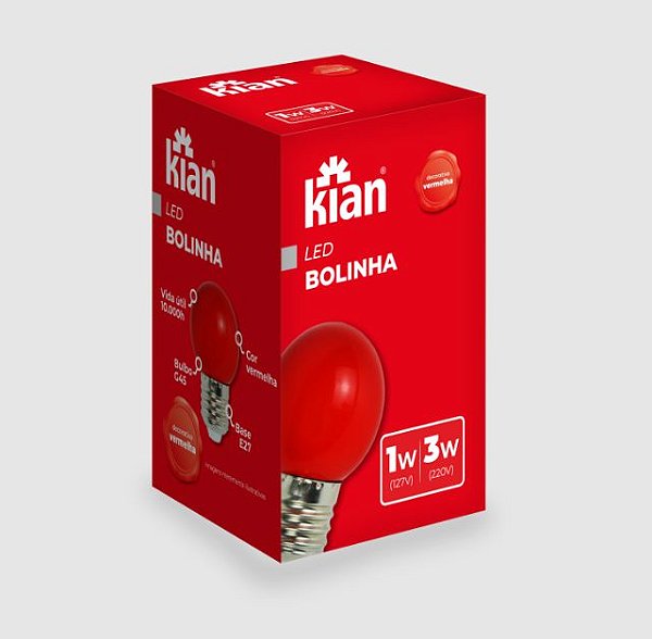 LAMPADA LED BOLINHA 1W 127V / 3W 220V VERMELHA BIVOLT - KIAN