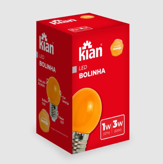 LAMPADA LED BOLINHA 1W 127V / 3W 220V LARANJA BIVOLT - KIAN
