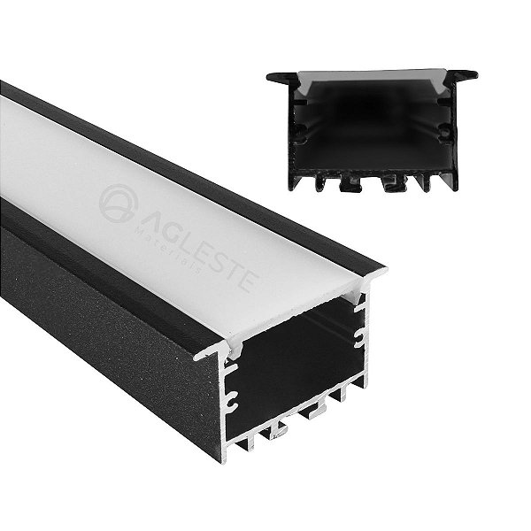 KIT PERFIL COM FIXAÇÃO E ACABAMENTO EMBUTIR COM DIFUSOR BRANCO PARA FITAS DE LED ATÉ 30MM 1 METRO - LUMINATTI - LM1294