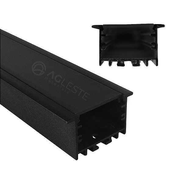 KIT PERFIL COM FIXAÇÃO E ACABAMENTO EMBUTIR COM DIFUSOR PRETO PARA FITAS DE LED  ATÉ 30MM 1 METRO - LUMINATTI