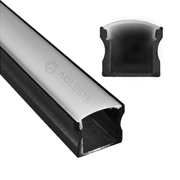 KIT PERFIL COM FIXAÇÃO E ACABAMENTO SOBREPOR PRETO COM DIFUSOR BRANCO ATÉ 12MM 1 METRO - LUMINATTI