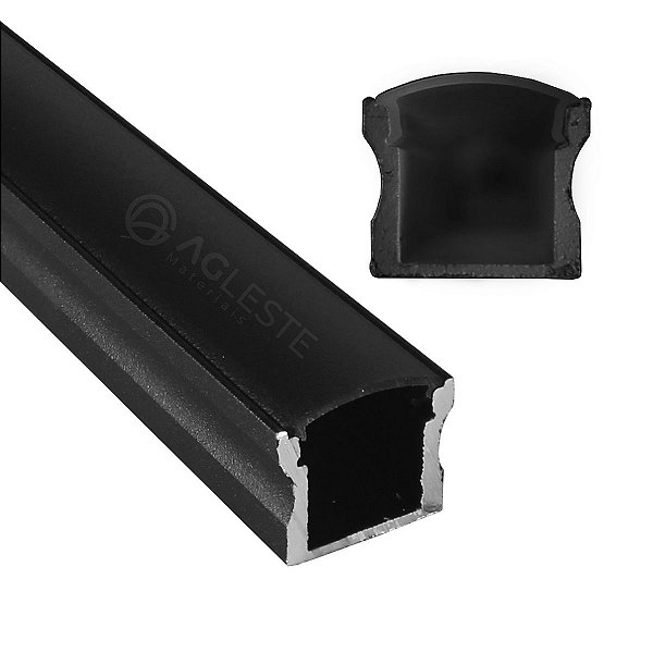 KIT PERFIL COM FIXAÇÃO E ACABAMENTO SOBREPOR FINO PRETO COM DIFUSOR PRETO ATÉ 12MM 1 METRO - LUMINATTI