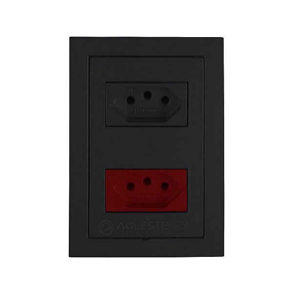 CJ TOMADA DUPLA ( 10A + 20A VERMELHO ) 4X2 - EKRON PRETO