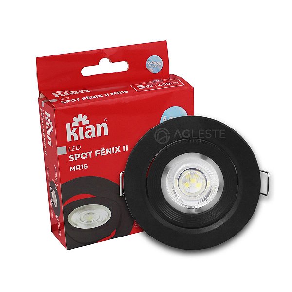 SPOT LED FENIX II PRETO REDONDO MR16 5W 6000K  - KIAN