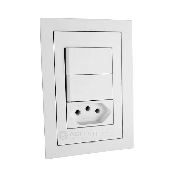 CJ INTERRUPTOR DUPLO SIMPLES + TOMADA 10A 4X2 - DICOMPEL EKRON BRANCO - EK-30000/17