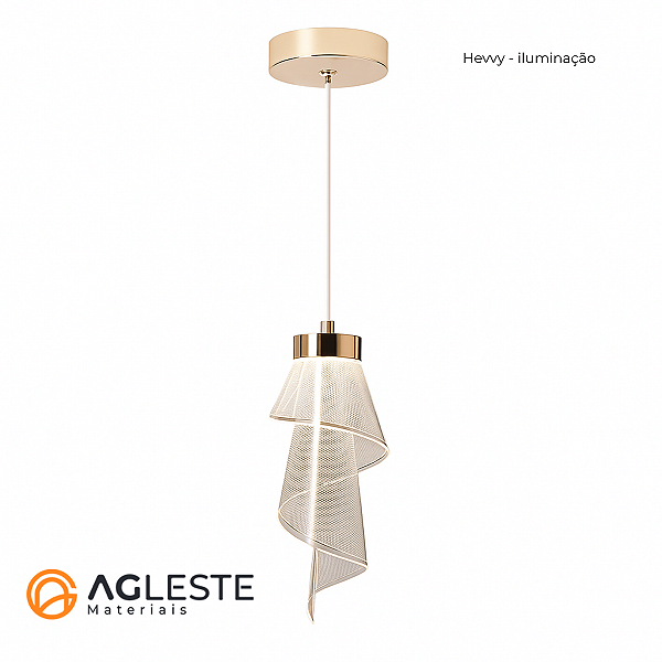 PENDENTE VOILE DOURADO 3 CORES QUENTE/ NEUTRO/ FRIO 7W