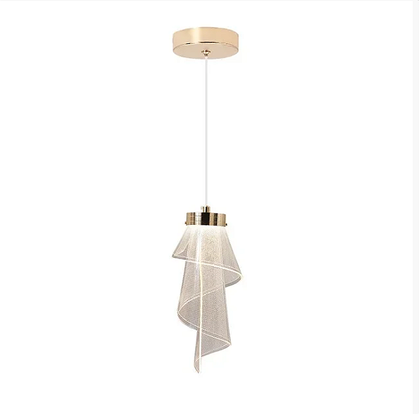 PENDENTE VOILE DOURADO 3 CORES QUENTE/ NEUTRO/ FRIO 7W