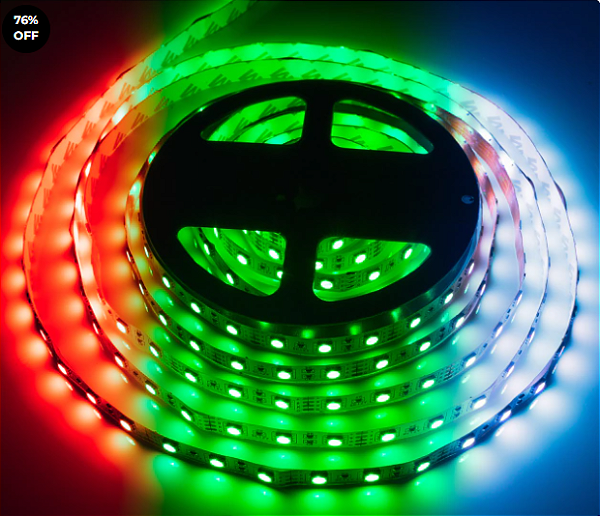 FITA DE LED 60SMD RGB - RED - GREEN - BLUE - 3 CORES - IP65 5 METROS COM CONTROLE - AAATOP - FW-5050RGB-60NM