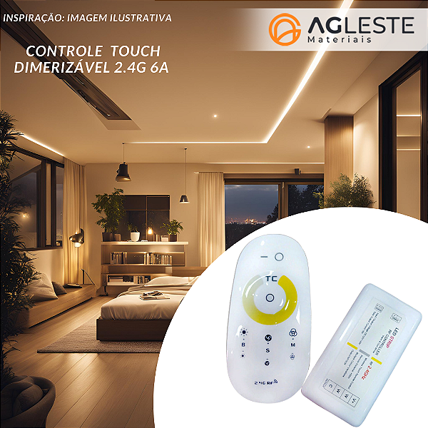 FITA DE LED COB 608SMD 3 TONS BRANCO - 12V - 5M - 3Lm 28W/M IP20 + CONTROLE VARIADOR 2.4G 6A
