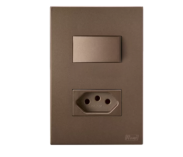 CJ INTERRUPTOR PARALELO + TOMADA 20A COM SUPORTE 4X2 - RECTA COBRE CORTEN SATIN FOSCO - BRS16330-9CC