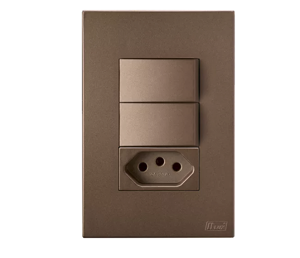 CJ INTERRUPTOR DUPLO SIMPLES + TOMADA 10A COM SUPORTE 4X2 - RECTA COBRE CORTEN SATIN FOSCO - BRS16331-7CC