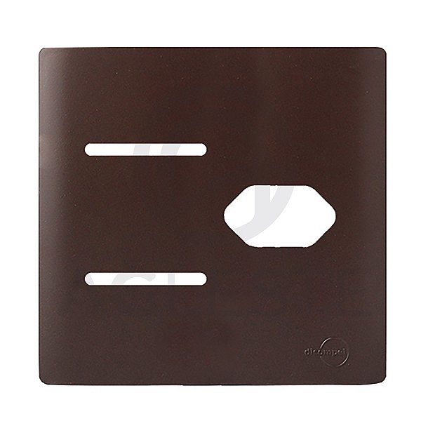 PLACA P/ 2 INTERRUPTORES + TOMADA COM SUPORTE 4X4 - DICOMPEL NOVARA MARROM FOSCO - DNV1500/107MF