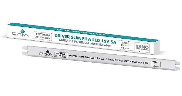DRIVER SLIM 5A 12V 60W ENTRADA BIVOLT IP20 - GAYA - GY9366