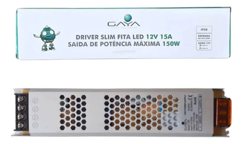 DRIVER SLIM 15A 12V 150W ENTRADA BIVOLT IP20 - GAYA - GY7185
