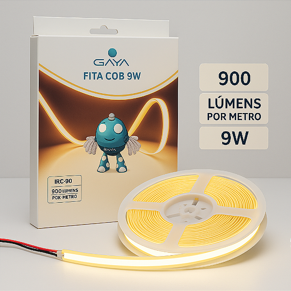 FITA DE LED COB 9W 24V 6000K BRANCO FRIO 900 LUMENS/METRO 5 METROS IP20 IRC90 LINHA PRO - GAYA - GY1447
