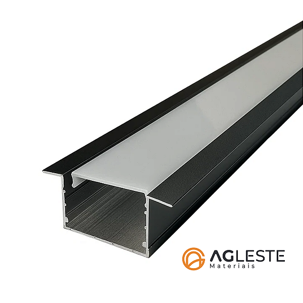 PERFIL DE EMBUTIR 40MM x 20MM PRETO OCM DIFUSOR BRANCO 1 METROS - AG IMPORTS