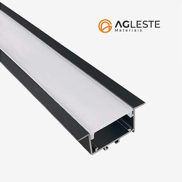 PERFIL DE LED 50X20 PRETO COM DIFUSOR BRANCO- 1 METRO - AGIMPORTS