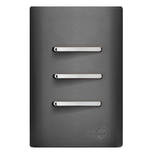 CJ INTERRUPTOR TRIPLO SIMPLES COM SUPORTE 4X2 - DICOMPEL NOVARA PRETO GRAFITE CROMADO - DNV1600/8PGCR