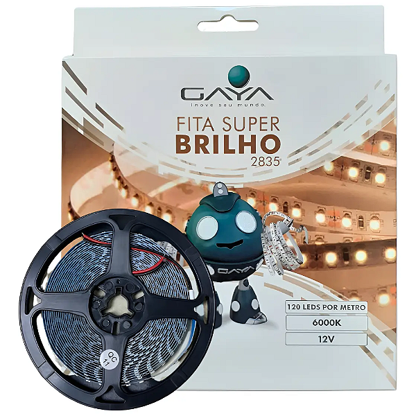 FITA DE LED SUPER BRILHO 2835 12W/M 6000K 120LEDS METRO 1100L/M IP20 12V - GAYA