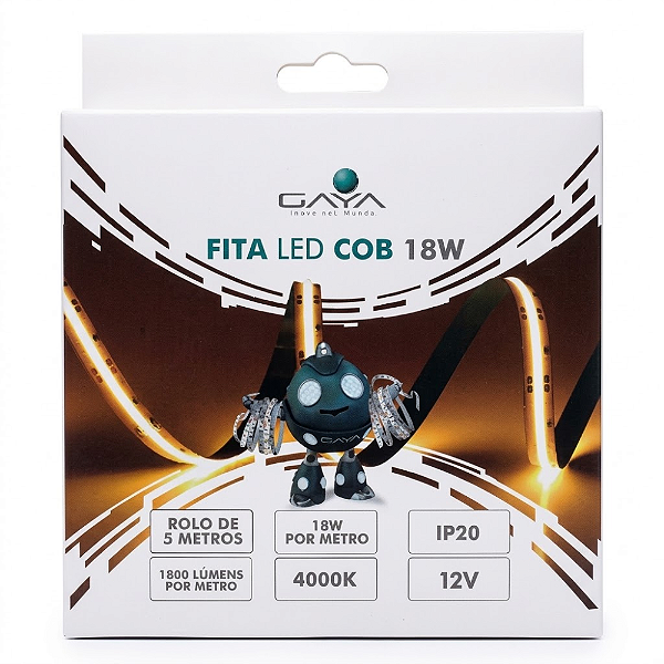 FITA LED COB 18W 4000K 12V 5MT 1800 LUMENS/M 300 L/M IP20 - GAYA