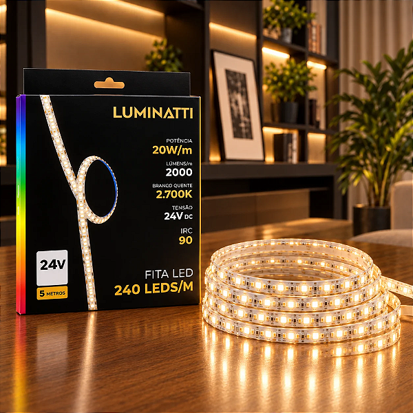 FITA DE LED 240LEDS 100W 20W/M SMD 24V 5M IRC90 2700K IP20 DIMERIZAVEL - LUMINATTI - LM3500