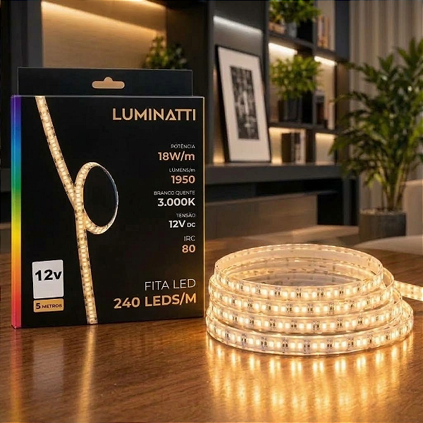 FITA DE LED 240LEDS 90W 18W/M SMD 12V 5M IRC80 1950LM/M 3000K IP20 - LUMINATTI - LM2445