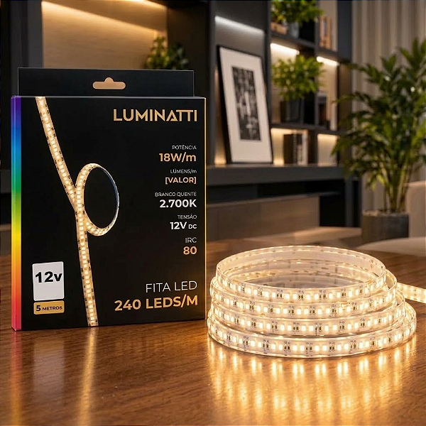 Fita de LED 120 LEDs 55W 11W/m SMD 12V 5M IRC80 2700K IP20 – Luminatti LM2028