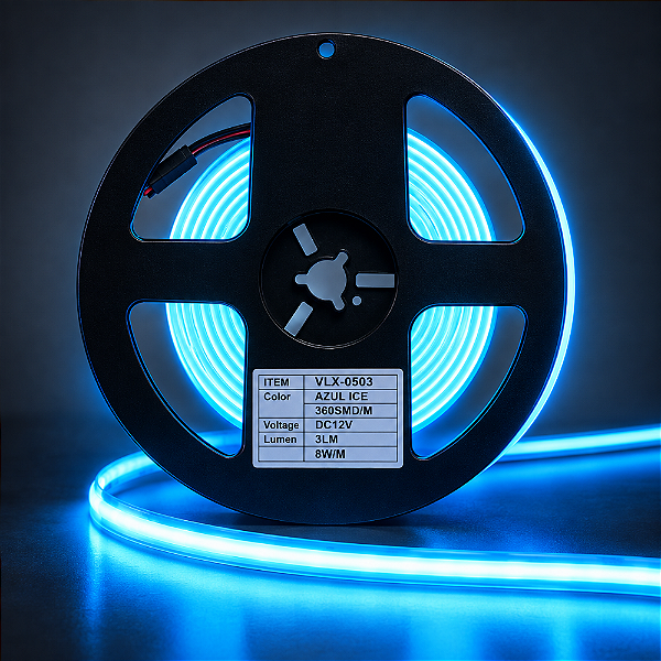 FITA DE LED 360SMD COB AZUL ICE NEON 3Lm 8W/M IP20 12V - VLX 0503