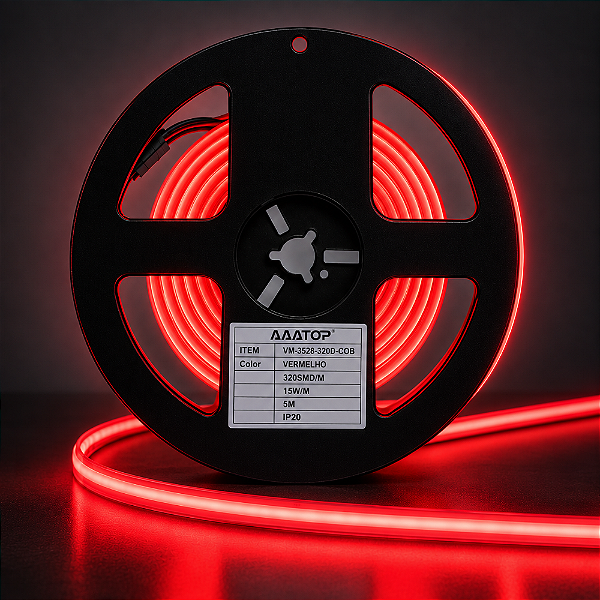 FITA DE LED 320SMD COB VERMELHO IP20 15W/M 5 METROS - AAATOP - VM-3528-320D-COB